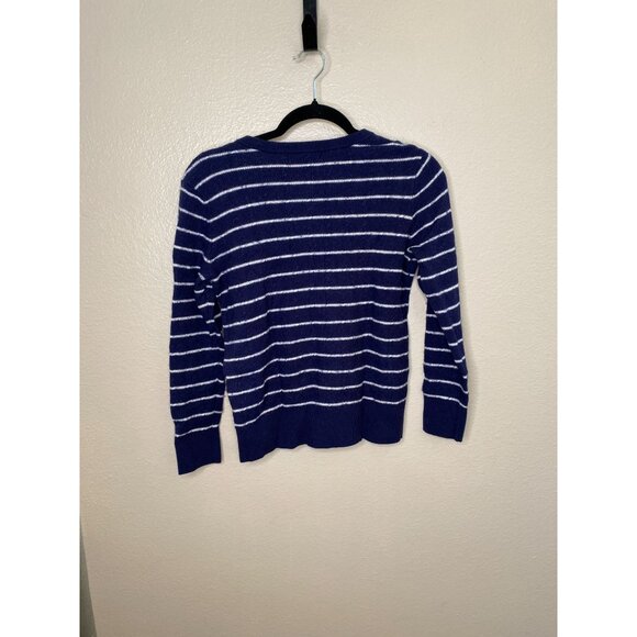 Banana Republic Womens Blue Striped Sweater Medium Button Detail Crewneck Knit - Picture 2 of 6